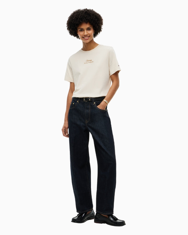 Tommy Hilfiger Gold Script Modern Tee in Light Beige styled view