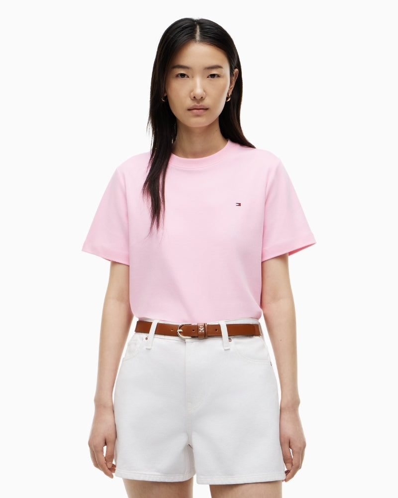 Tommy Hilfiger Interlock Boxy C-NK SS Tee in classic pink front view