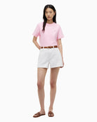 Tommy Hilfiger Interlock Boxy C-NK SS Tee in classic pink model front view