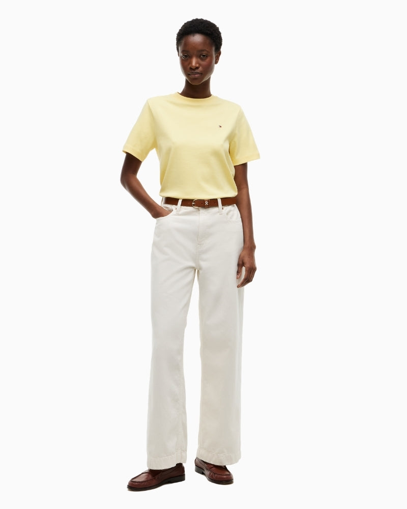Tommy Hilfiger Interlock Boxy C-NK SS Tee in yellow model front view