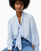 Tommy Hilfiger Jacquard Feminine Bow Shirt in Sky Blue bow detail