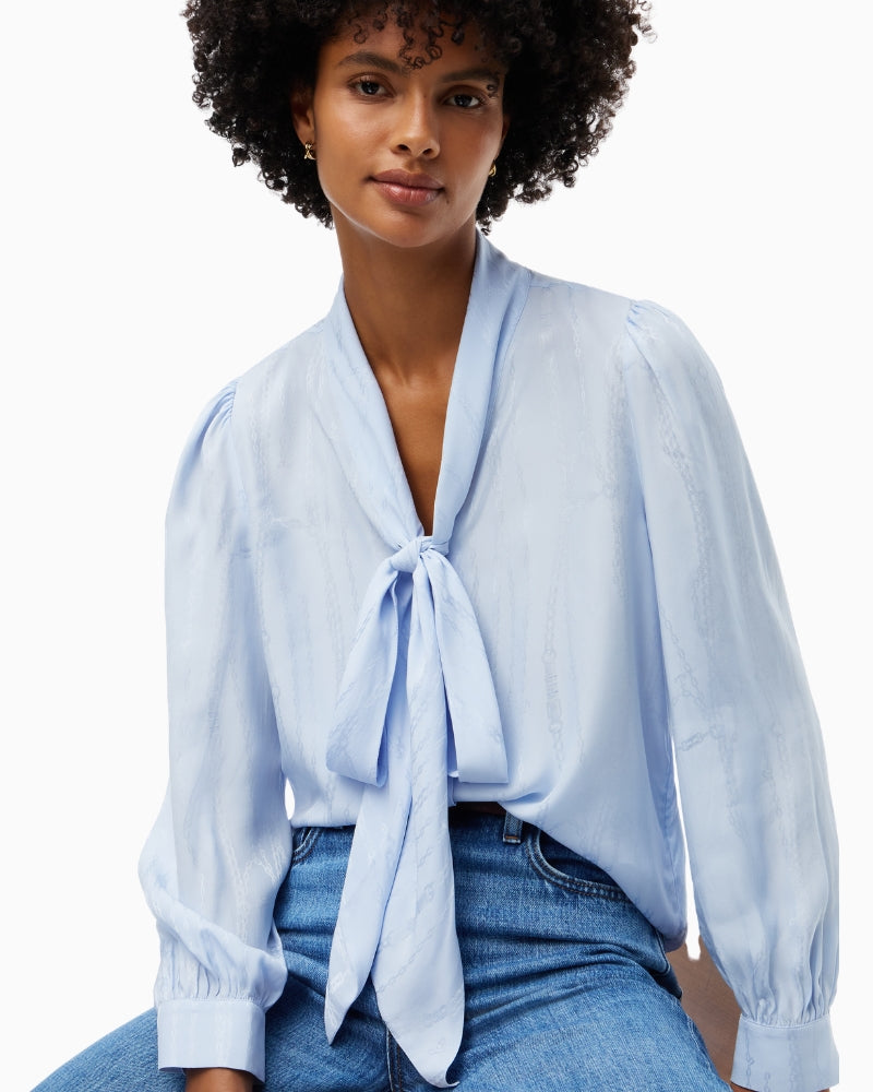Tommy Hilfiger Jacquard Feminine Bow Shirt in Sky Blue bow detail