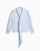 Tommy Hilfiger Jacquard Feminine Bow Shirt in Sky Blue jacquard fabric close-up