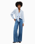 Tommy Hilfiger Jacquard Feminine Bow Shirt in Sky Blue sleeve detail