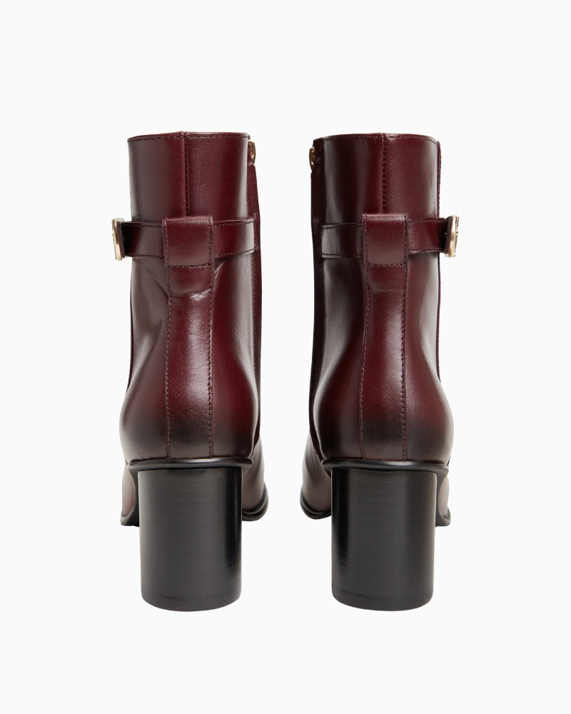 Tommy Hilfiger Leather Block Heel Boot in Burgundy back view