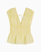 Tommy Hilfiger Linen Feminine Tie Top in yellow fabric texture detail