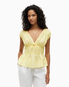 Tommy Hilfiger Linen Feminine Tie Top in yellow front view