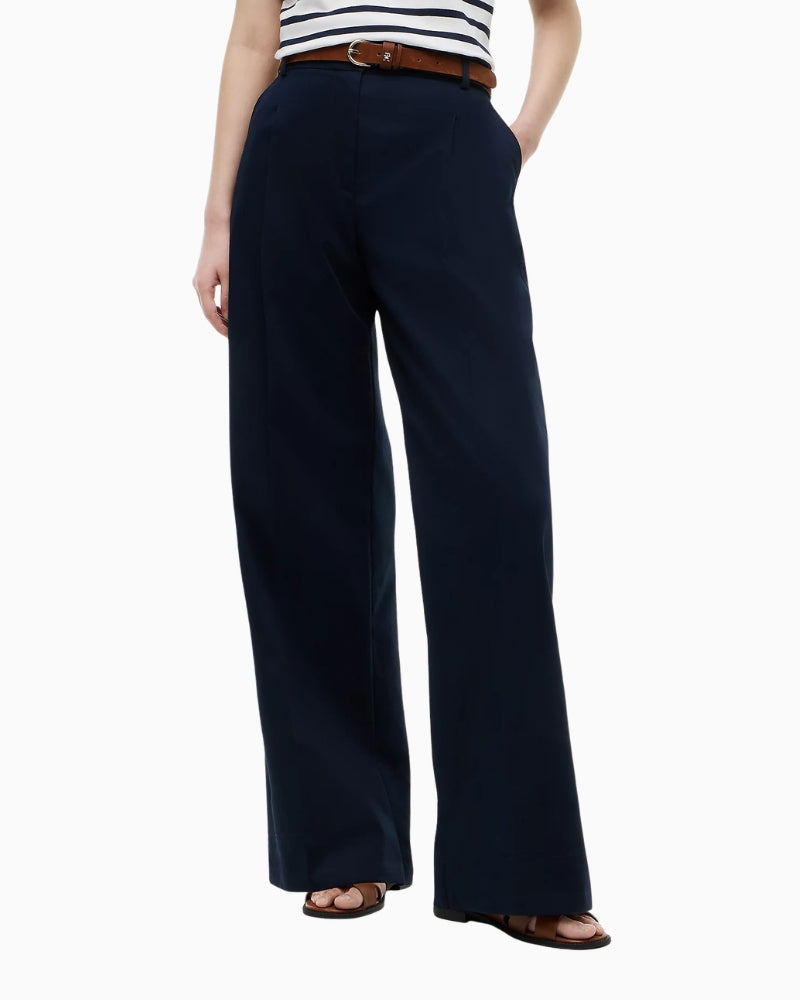 Tommy Hilfiger Logo Embroidery Wide Leg Chinos in navy front view