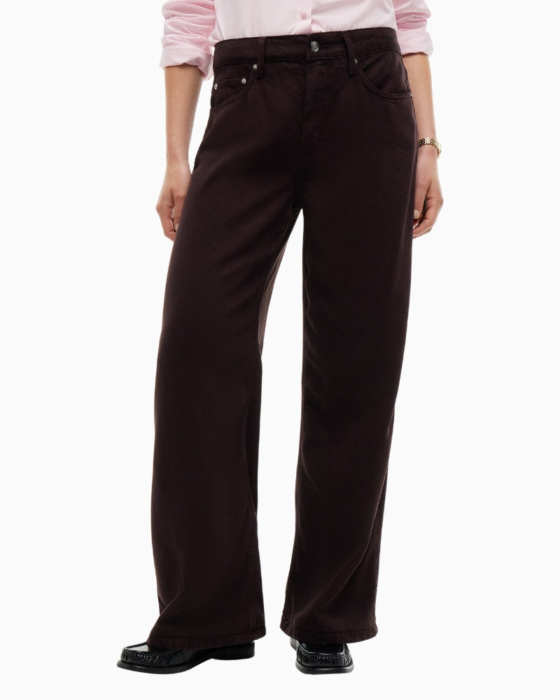 Tommy Hilfiger Mola Low Rise Wide Straight Trousers in Brown front view