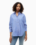 Tommy Hilfiger Oversized Stripe Poplin Shirt in Blue Stripe front view