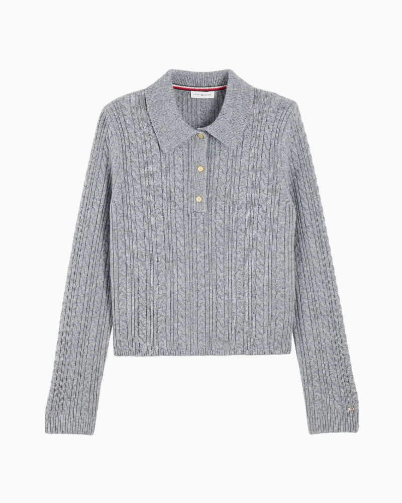 Tommy Hilfiger Polo Cable Sweater in Grey cable-knit detail