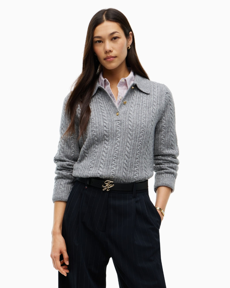 Tommy Hilfiger Polo Cable Sweater in Grey front view