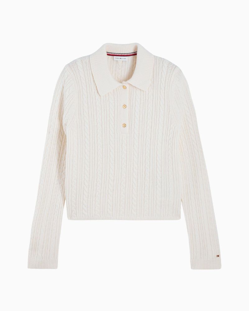Tommy Hilfiger Polo Cable Sweater in Ivory cable-knit detail