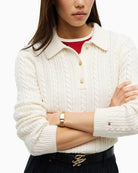 Tommy Hilfiger Polo Cable Sweater in Ivory polo collar detail