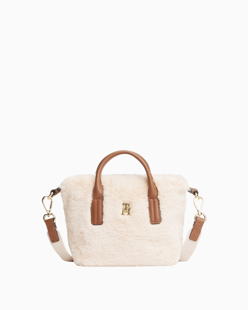 Tommy Hilfiger Popette Micro Tote Faux Fur in Beige front view