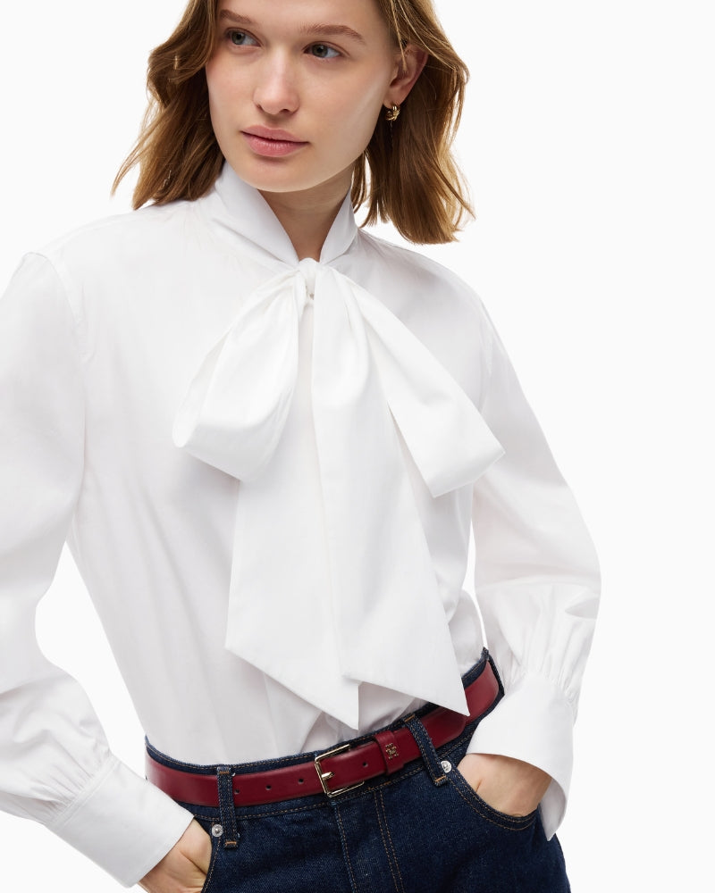 Tommy Hilfiger Poplin Bow Tie LS Shirt in White bow tie detail