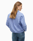 Tommy Hilfiger Poplin Drawstring Shirt in Blue Stripe back view