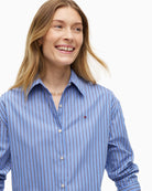 Tommy Hilfiger Poplin Drawstring Shirt in Blue Stripe collar detail