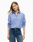 Tommy Hilfiger Poplin Drawstring Shirt in Blue Stripe front view
