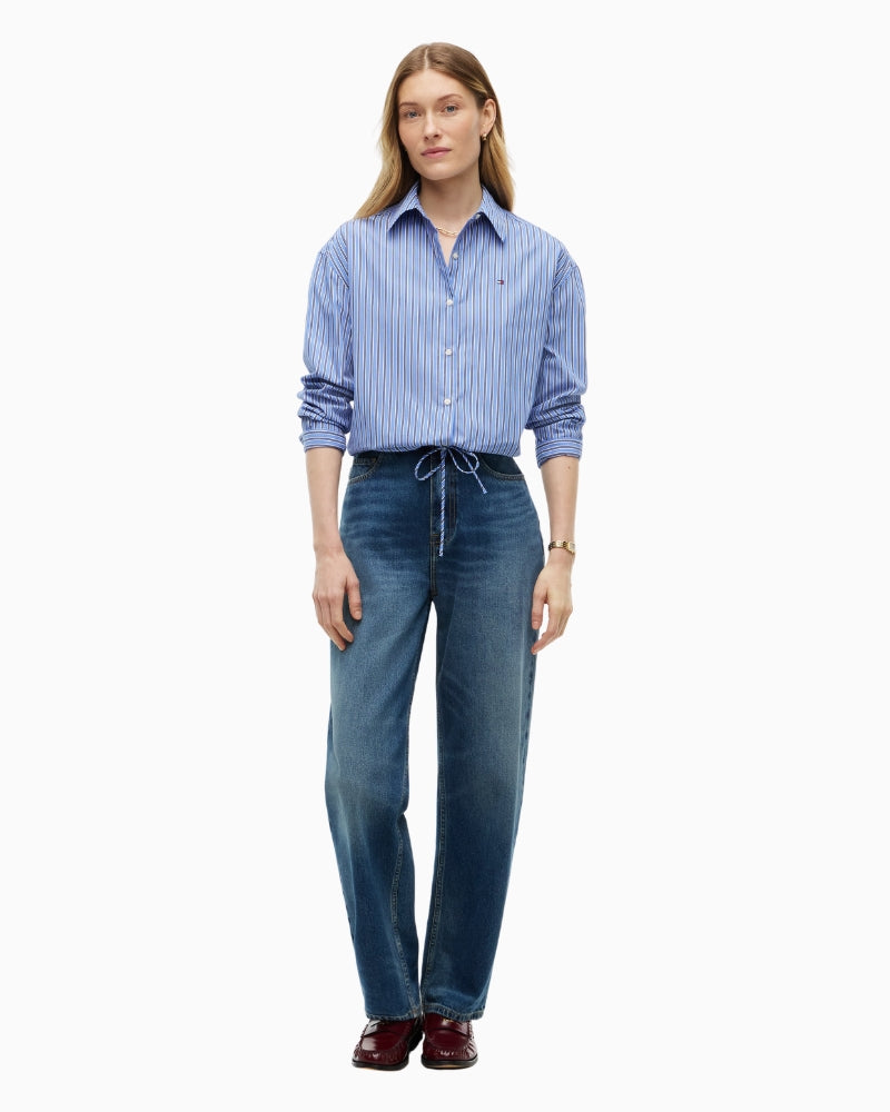 Tommy Hilfiger Poplin Drawstring Shirt in Blue Stripe styled view