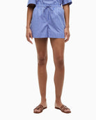 Tommy Hilfiger Poplin Relaxed Pull-On Shorts in Blue Stripe front view