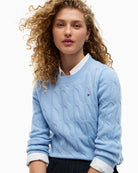 Tommy Hilfiger Pure Soft Wool Cable Knit Jumper in Light Blue neckline detail