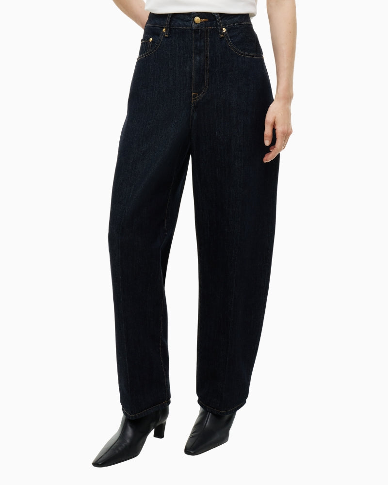 Tommy Hilfiger Quinn Mid Rise Barrel Jeans in Dark Denim front view