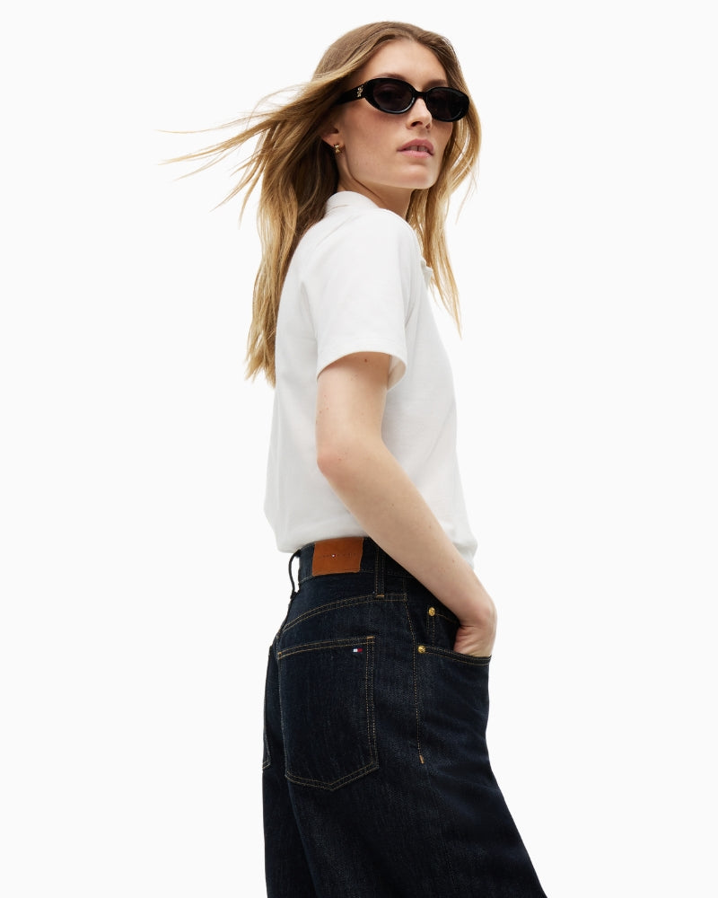 Tommy Hilfiger Quinn Mid Rise Barrel Jeans in Dark Denim side view