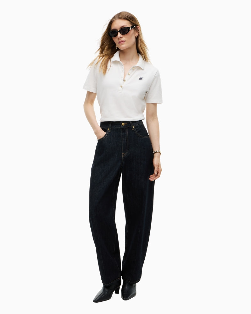 Tommy Hilfiger Quinn Mid Rise Barrel Jeans in Dark Denim styled view