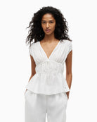 Tommy Hilfiger Regular Fit Sleeveless Smock Blouse With Linen in white smock detail