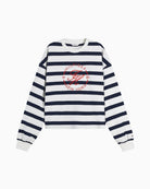 Tommy Hilfiger Roundal Relaxed Long Sleeve T-Shirt in ecru and navy stripe front view