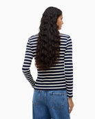 Tommy Hilfiger Script Slim Gold Long Sleeve T-Shirt in Navy Stripe back view