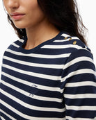 Tommy Hilfiger Script Slim Gold Long Sleeve T-Shirt in Navy Stripe gold-tone shoulder button detail