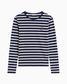 Tommy Hilfiger Script Slim Gold Long Sleeve T-Shirt in Navy Stripe script logo embroidery on chest