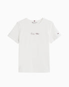 Flat lay front view of cotton tee with TH classic logo