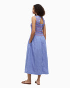 Tommy Hilfiger Smocked Stripe Sleeveless Midi Dress in blue back view