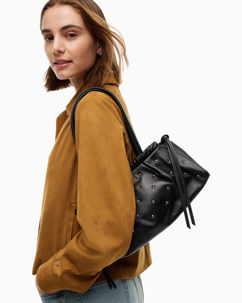 Tommy Hilfiger Soft Leather Shoulder Bag Studs in Black front view