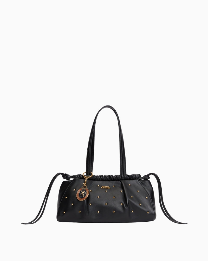 Tommy Hilfiger Soft Leather Shoulder Bag Studs in Black front view