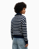 Tommy Hilfiger Soft Wool Cable 1/2 Zip Sweater in Navy Stripe back view