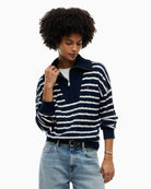 Tommy Hilfiger Soft Wool Cable 1/2 Zip Sweater in Navy Stripe front view