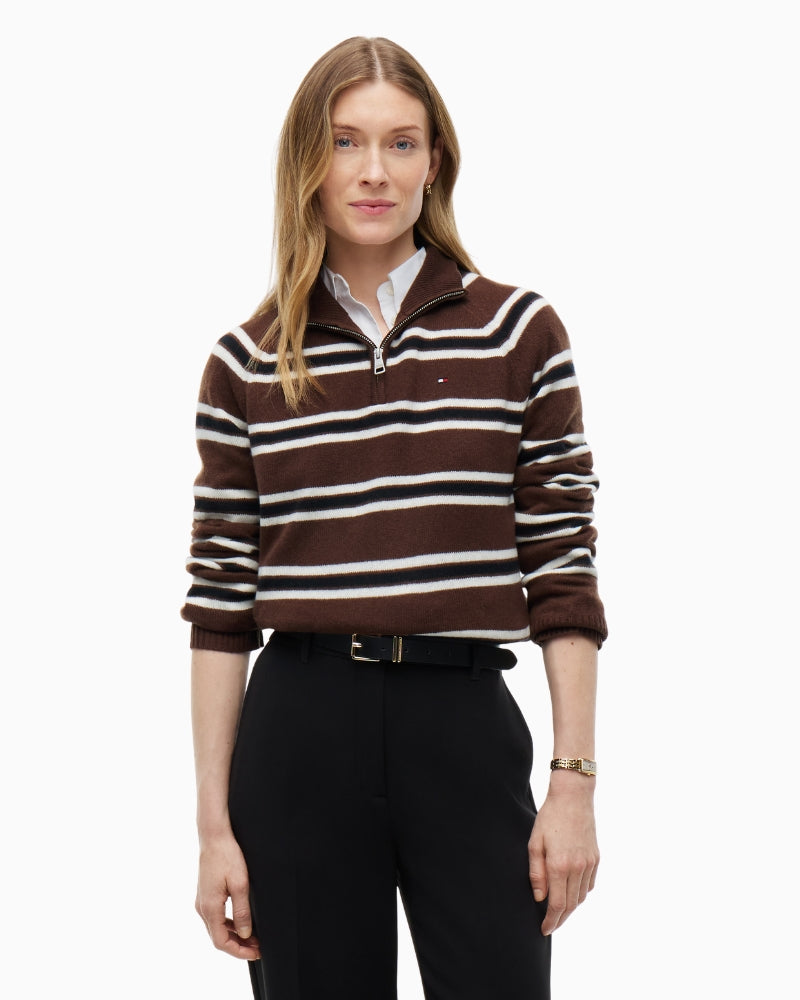 Tommy Hilfiger Soft Wool Jersey Regular Zip Sweater in Brown front view