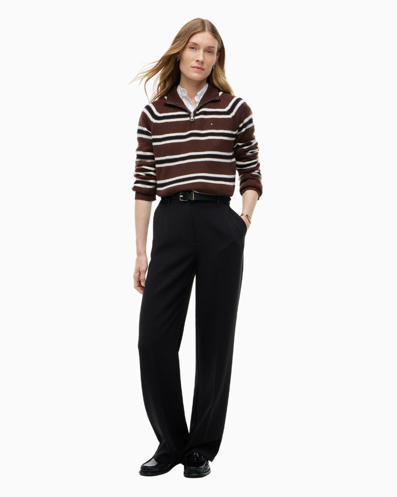 Tommy Hilfiger Soft Wool Jersey Regular Zip Sweater in Brown styled view
