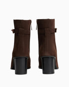 Tommy Hilfiger Suede Buckle Strap Block Heel Ankle Boots in Brown back view