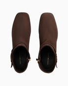 Tommy Hilfiger Suede Buckle Strap Block Heel Ankle Boots in Brown top view