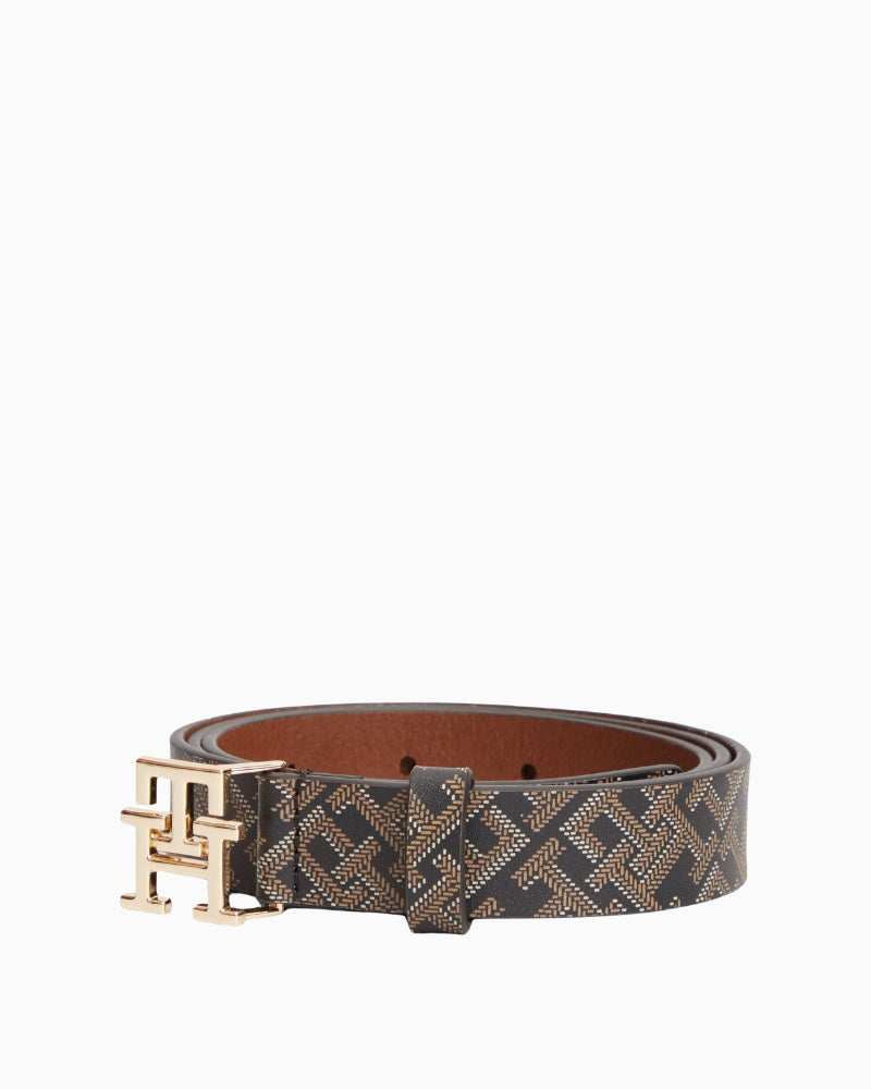 Tommy Hilfiger TH Logo 2.5 Mono Print Belt in Black buckle detail