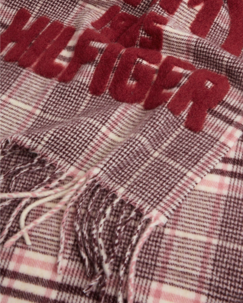 Tommy Hilfiger Varsity Check Scarf in Pink and Red detail view