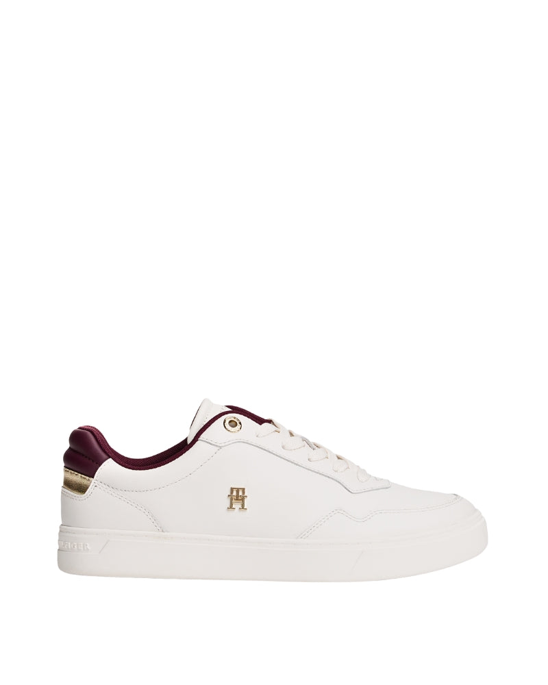 Side view of the Tommy Hilfiger Elevated Court Sneaker in white leather