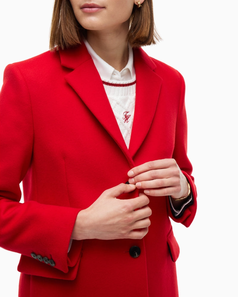 Tommy Hilfiger Wool Classic SB Coat in Red collar detail