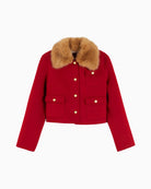 Tommy Hilfiger Wool Lady Jacket with Fur in Red wool fabric detail