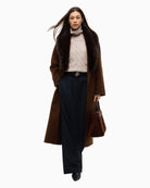 Tommy Hilfiger Wool Regular Belted Coat in Brown front view